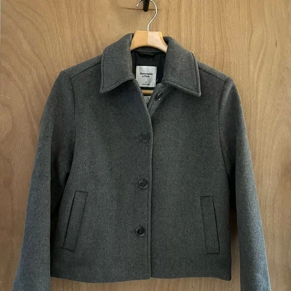 NWT Abercrombie & Fitch Gray Wool Blend Pea Coat - Picture 1 of 4